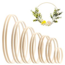 14 Pcs Wooden Bamboo Floral Hoop 7 Sizes Set Macrame Craft Rings Wreath Round...