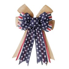 4th of July Decorations Patriotic Wreath Bow Red White Blue I-star-burlap