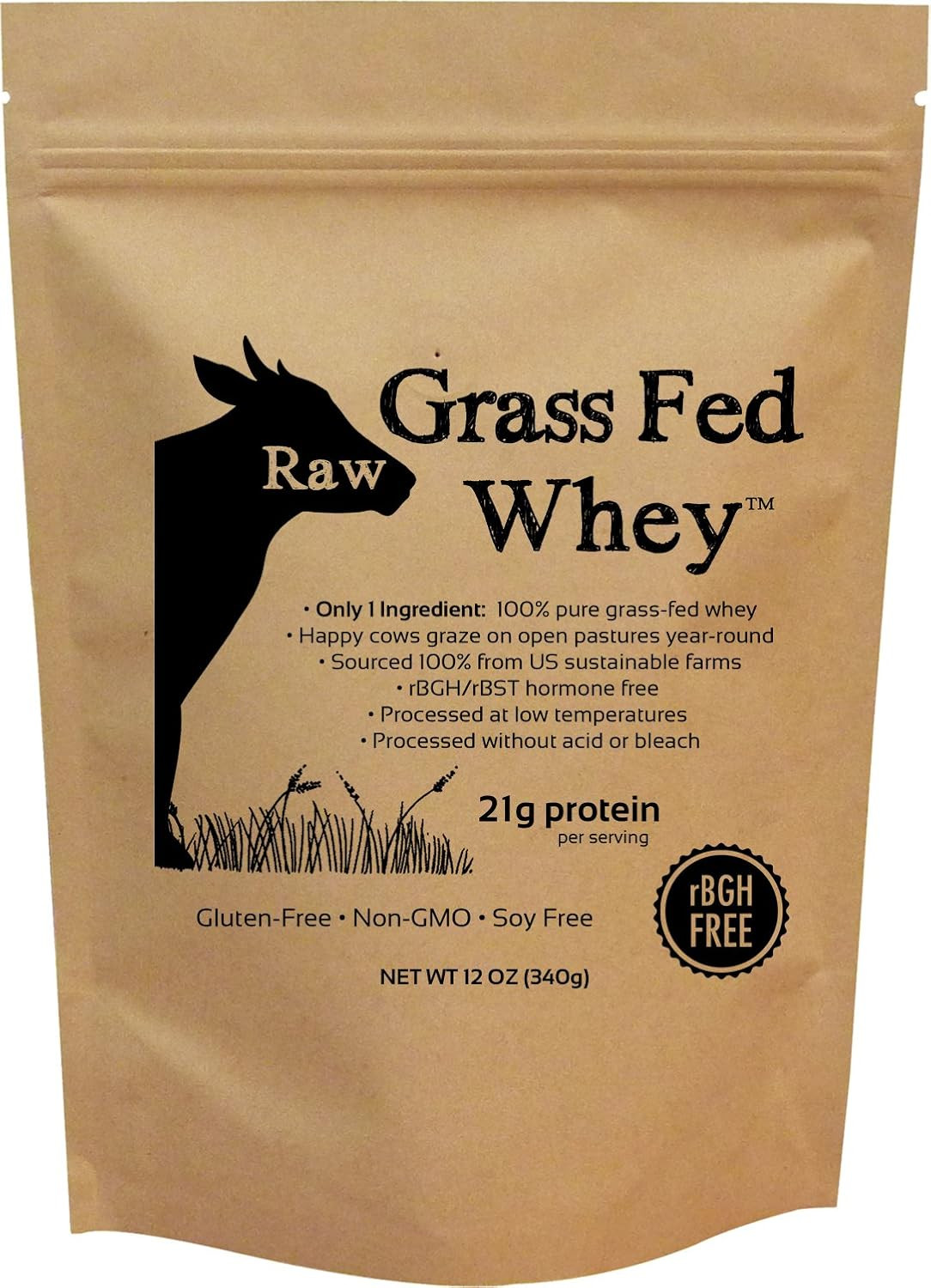 Raw Grass Fed Whey Protein Powder – Unflavored, Only 1 Ingredient: 100% Pure Gra