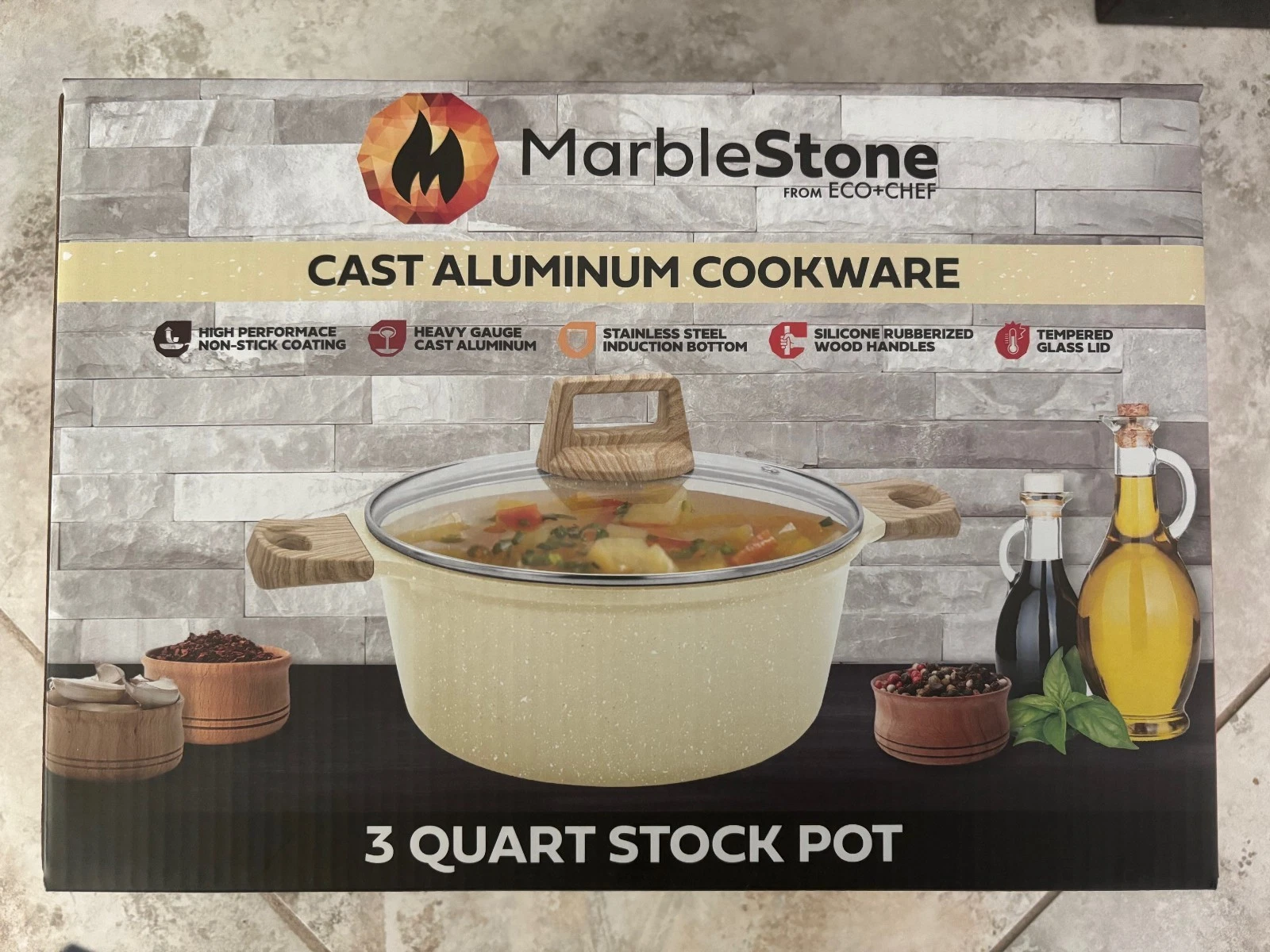Marblestone From ECO+CHEF Cast Aluminum 3 Quart Pot--New in box