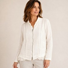 INIZIO Linen Pleated Zip up Cropped Jacket Womens XL White Minimalist