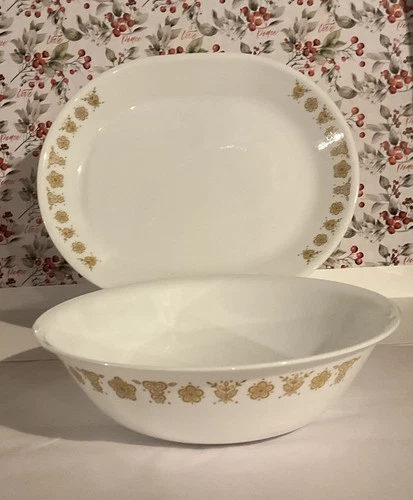 Corelle BUTTERFLY GOLD 12 1/4" OVAL PLATTER & SERVING BOWL PYREX