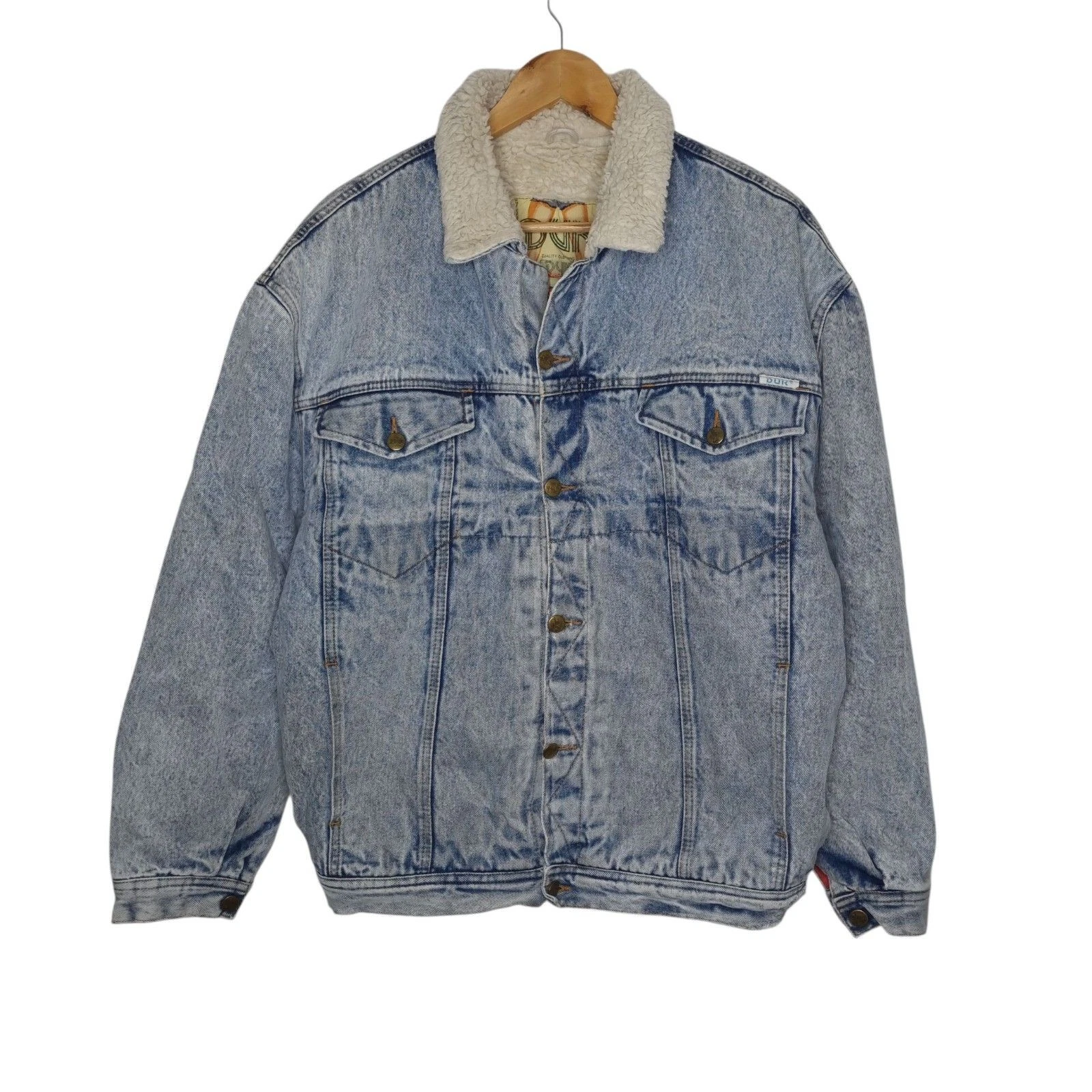 Duk Mens Denim Sherpa Lined Jacket UK Large Light Blue Cotton Made In Italy