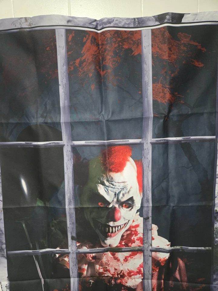2 Curtain Decorations Halloween Window, Door, Wall Scary Male & Female Clowns - Image 3 of 4