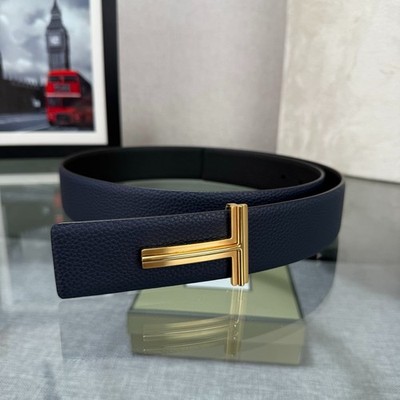 Authentic Tom Ford Reversible Leather T-Buckle Belt Luxury Designer Fashion