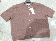 M&S Cotton Blend Textured Cropped Cardigan Button Front Short Sleeve Size M