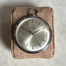 Caravelle M8 Silver Analog Pocket Watch Stainless Steel Men Open Face