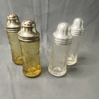 Vintage Depression Clear & Amber Glass Salt & Pepper Shakers Set of 4, READ