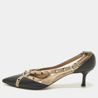 Valentino Rockstud Size 38.5 Black Leather Cross Strap Pumps