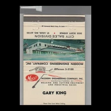 40 Strike Matchbook Cover Modern Engineering Company Inc St Louis MO Gary King