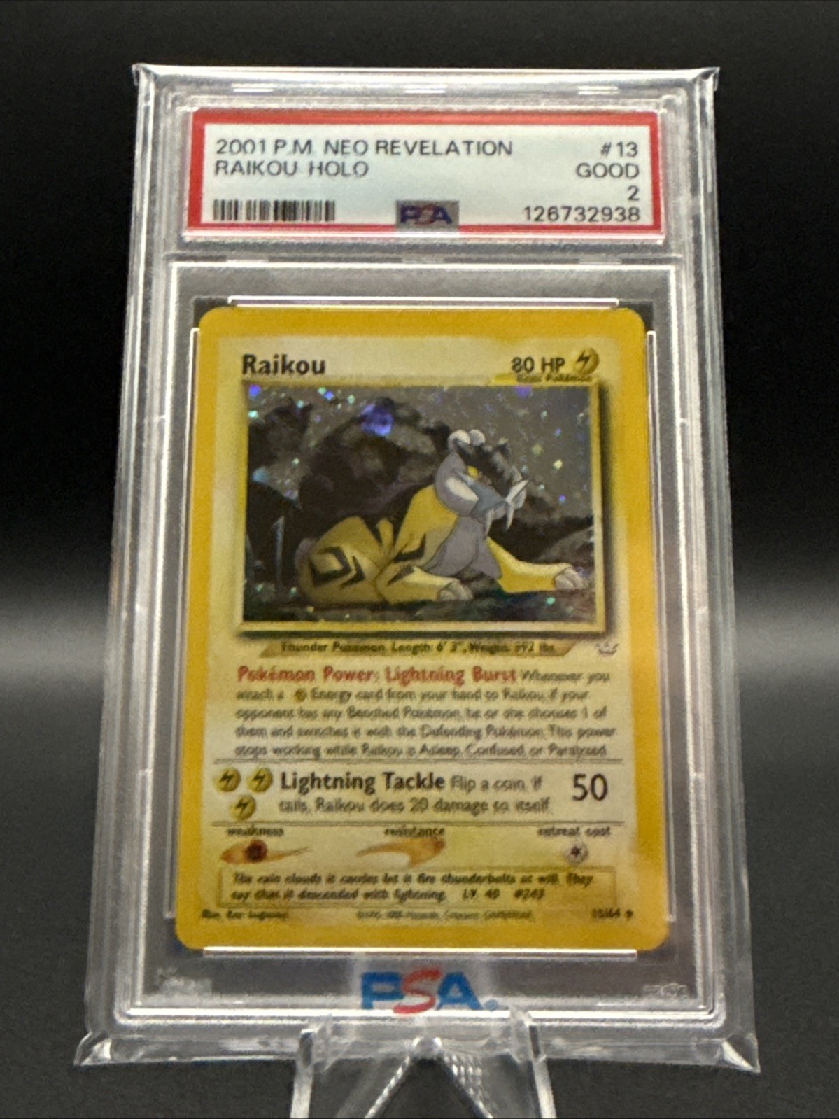 2001 Pokemon Raikou Holo #13/64 PSA 2 Neo Revelation