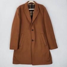 Billy Reid Coat Mens XL Brown Wool Blend Plaid Lined Long Overcoat Made in Italy