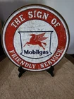 Mobilgas Pegasus Friendly Service Tin Metal Sign 12” Vintage Look New Round