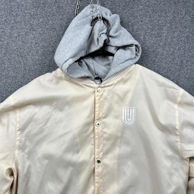 Undefeated Coach Jacket Mens XXL Cream Hooded Nylon Snap Front 