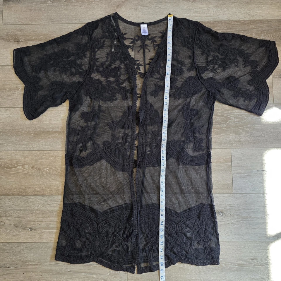 Cárdigan Plumero Negro Encaje Transparente Floral Bruja Capricho Hada Gótico Romántico XL Foto 3 de 4