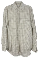 Loro Piana Cotton Shirt Mens LARGE Plaid Button Down Made in Italy