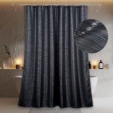 Black Sparkly Glitter Shower Curtain Silver Metallic Shimmery Bling Shiny Tex...
