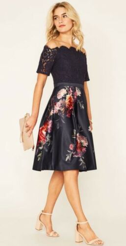 Oasis Romance Navy Eyelash Lace Top Purple Red Floral Dress 8 / 10 VGC RARE - Picture 2 of 12