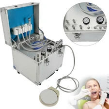 4 Hole Dental Mobile Portable Rolling Case Dental Unit w/ Air Compressor+Suction