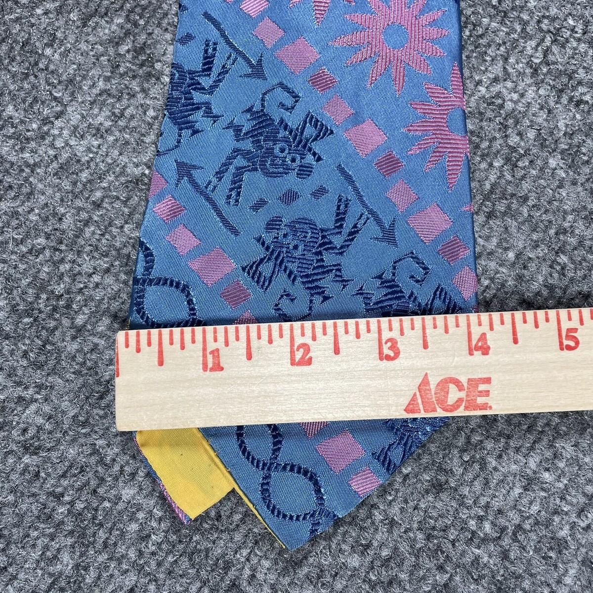 VINTAGE 50s 60s Atomic Neck Tie Monkey Bird Jacquard Satin Acetate