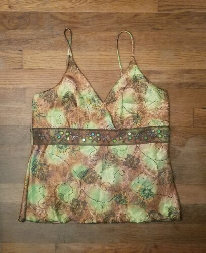 Women's Camisole Silky Beaded Wrinkle Texture Tie Back Lg Vintage Y2K Whimsygoth
