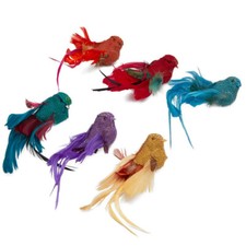 Bulk Pack of 12 Burlap Feathered 6" Artificial Birds with Alligator Clips