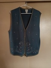 Koret Women's Acrylic Nylon Button Blue Floral Sweater Vest Size L