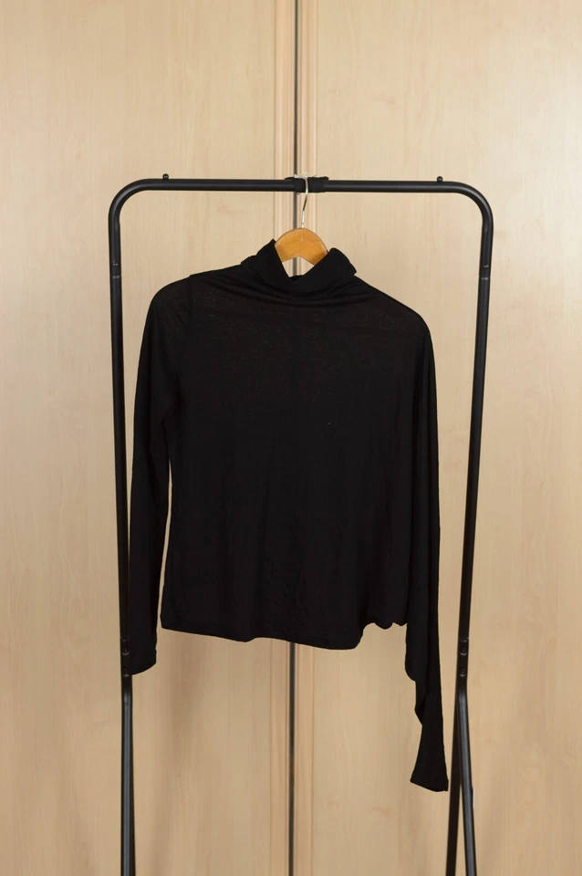 Suéter Asimétrico Cuello Tortuga Ann Demeulemeester Negro Lana Lyocell Talla 34 Foto 4 de 4