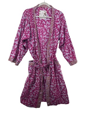 ZenZen Womens Robe Sz S Swimsuit Cover Kimono Fuschia Pink Batik Cruise Resort