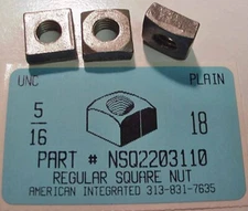 5/16-18 REGULAR SQUARE NUTS STEEL PLAIN 9/16 AF X 17/64 TH (25)