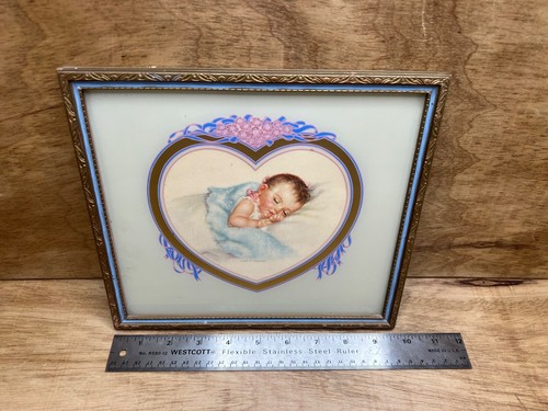 CHARLOTTE BECKER LAND O DREAMS VTG 1940'S FRAMED UNDER GLASS BABY PICTURE PRINT - 第 11/12 張圖片