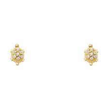 14K Gold Round Cut CZ Turtle Lucky Charm Stud Screw Back Earrings