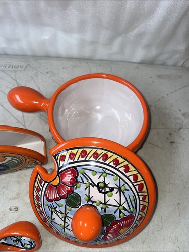 Talavera Salsa Schüssel mit Löffel und Serviettenhalter 2er Set Puebla -orange- - Bild 6 von 9