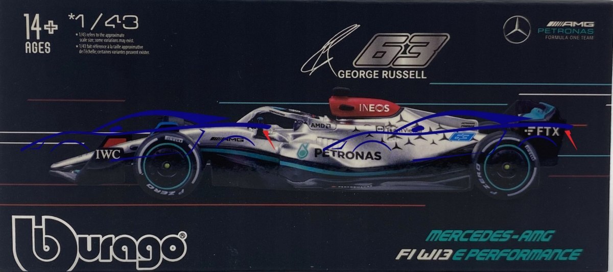 Thumbnail - F1 Mercedes W13 63 Russell Kask Bburago 1:43