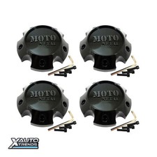 4 x Tapa central de rueda de metal para moto negro brillante con letras grises T127L145-5-H42-S1G