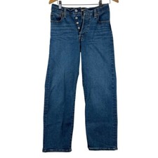 Levis Straight Leg Jeans High Rise Button Fly Dark Wash Denim 26x27