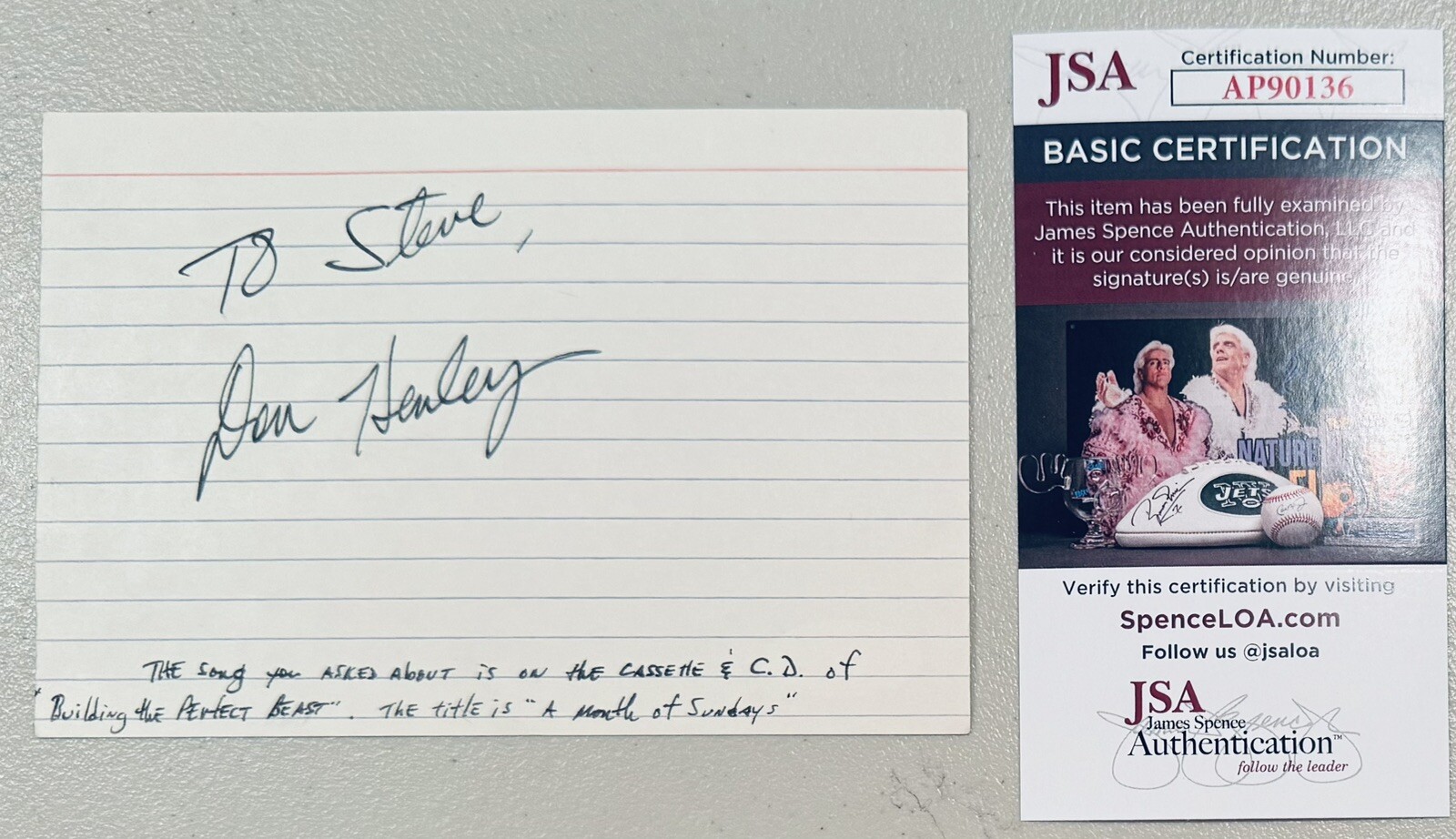 Don Henley Signed Autographed 4x6 Card JSA Certified Musician 