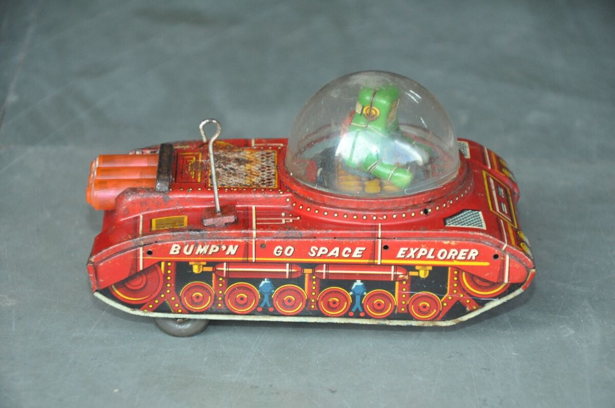 Vintage K.O Bump'n Go Space Explorer Litho Tank Tin Toy Vintage K.O Bump'n Go Space Explorer Litho Tank Tin Toy