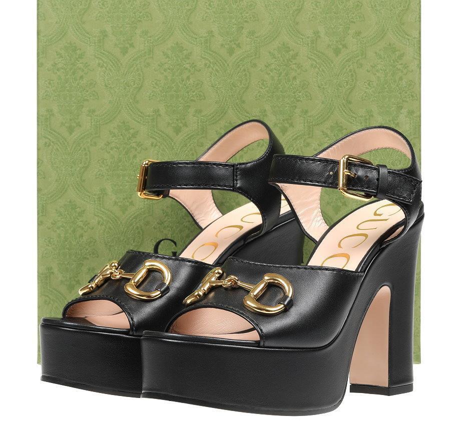 NEW GUCCI LUXURY PLATFORM BLACK LEATHER HORSEBIT SANDALS NEW GUCCI LUXURY PLATFORM BLACK LEATHER HORSEBIT SANDALS