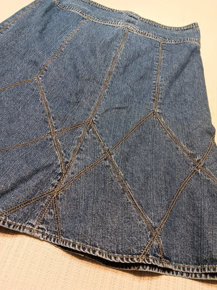 Falda vaquera Axcess Liz para mujer 8 acampanada baja puntada dorada Cottagecore Western Boho Foto 3 de 4