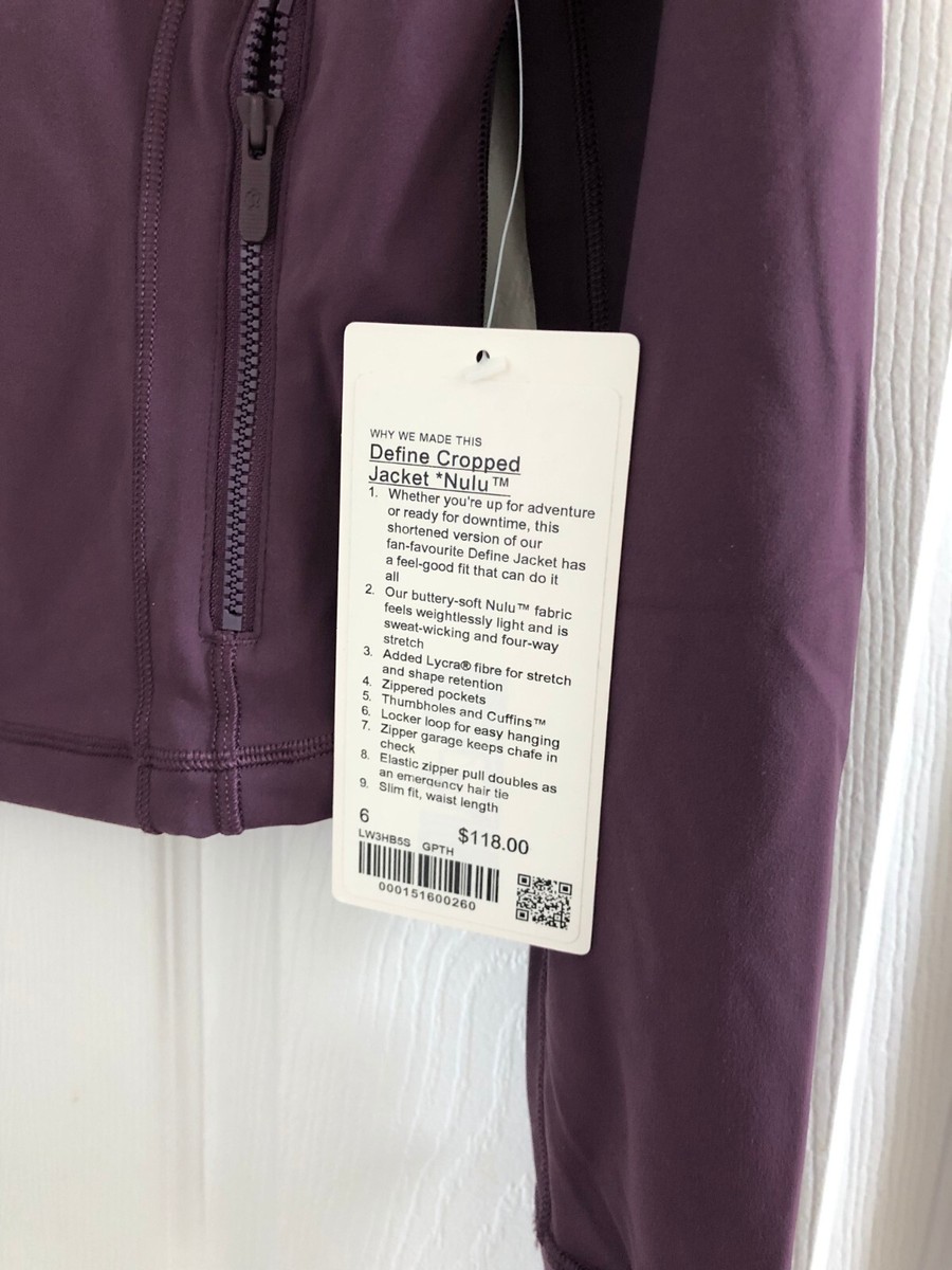 New Lululemon Define Cropped Jacket *Nulu Size 6 Grape