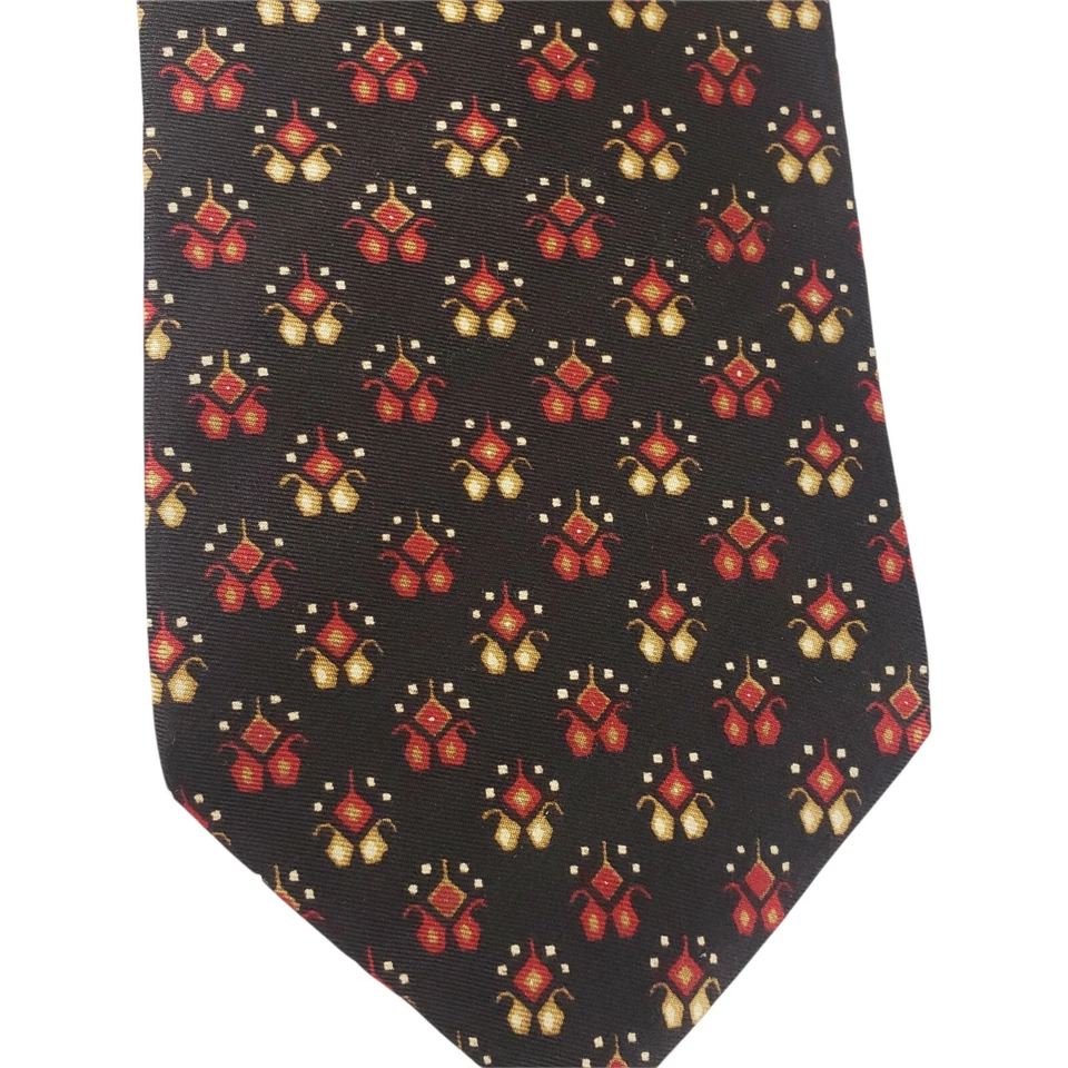 Gravata geométrica vintage Yves Saint Laurent marrom vermelha larga - LEIA - Imagem 2 de 4