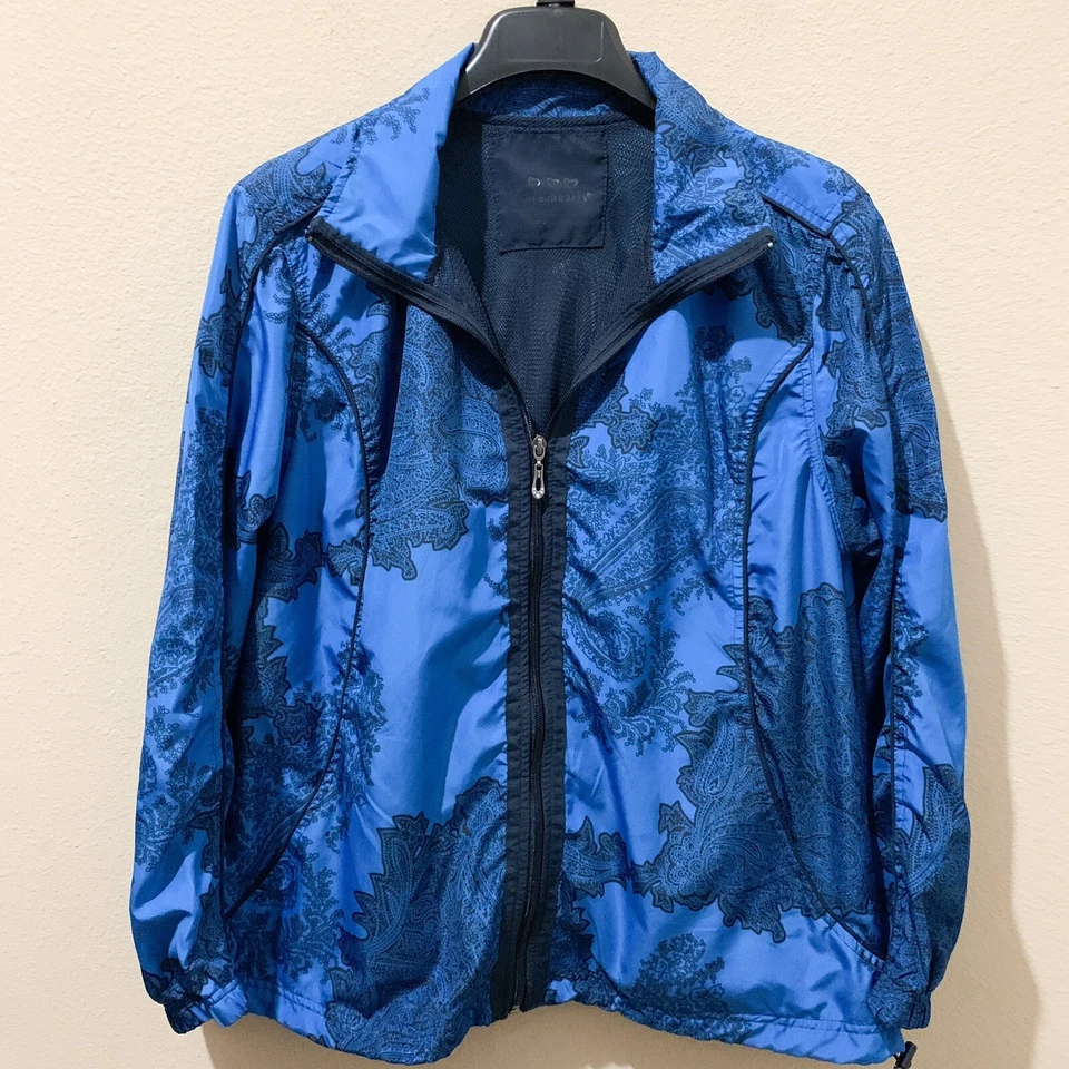Three Hearts Women's Sz Large Jacket Polyester Lightweight Blue Print Full Zip - Imagem 2 de 4