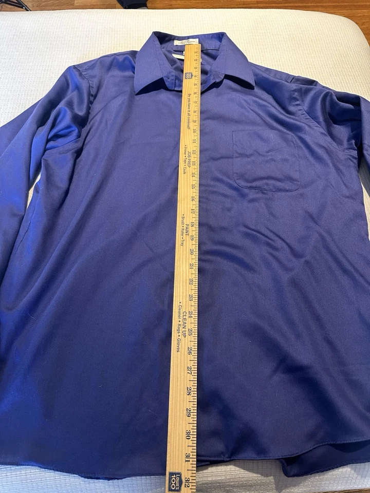 Geoffrey Beene Wrinkle Free Dress Shirt size 17 36/37 Fitted Blue Sateen - Image 4 of 4