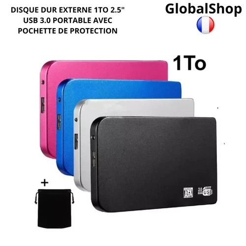 Disque Dur Externe 1To 2.5" USB 3.0 Portable Rouge avec Pochette de Protection