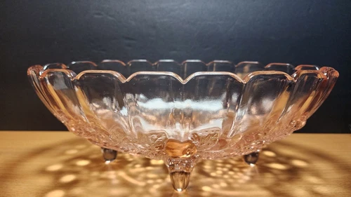 Vintage Indiana Glass Pink Depression Large Oval Footed Fruit Bowl Harvest Grape