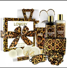 Lovery Luxe Leopard Honey Almond Bath Gift Box - 17pc Home Spa Kit