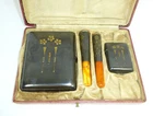Art Nouveau Set Iron Cigarette Case Cigarette Holder Amber Verita