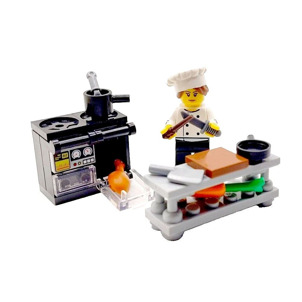 LEGO Chef Cook Female Minifigure Kitchen Furniture Oven Bench Food
