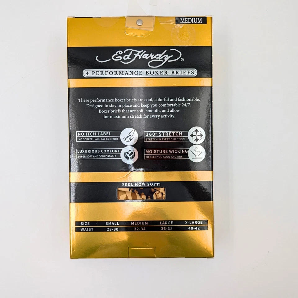 Paquete de 4 calzoncillos boxer de rendimiento Ed Hardy para hombre M ajuste elástico absorbente de humedad Foto 2 de 4